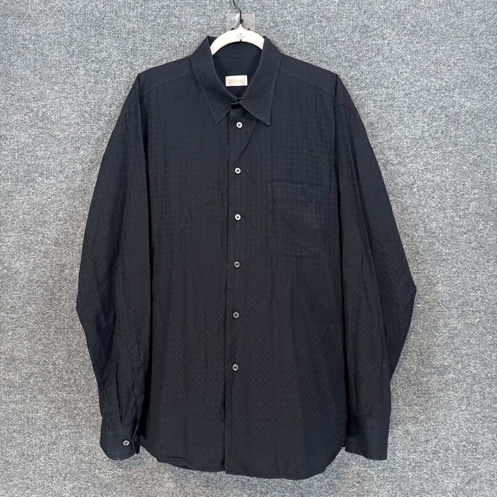 Brioni Button Up Shirt Mens XXL Black Tonal Check Cotton Long Sleeve Luxury